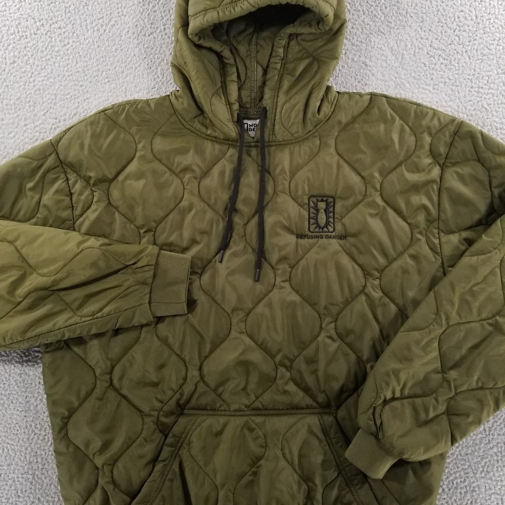 Woobie Gear Hoodie Mens XXL Green Ripstop Nylon Quilted Defusing Danger Pullover